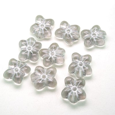 Grey Shiny Flower, with silver detailing, 14/12mm Pressed Czech Glass Bead