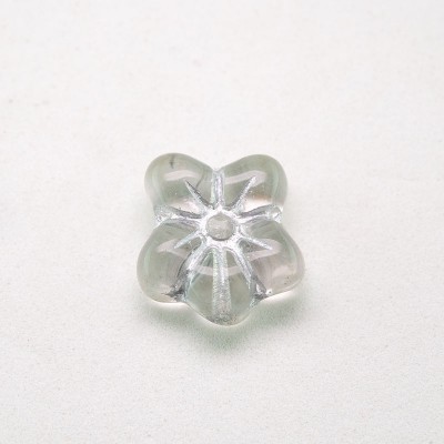 Grey Shiny Flower, with silver detailing, 14/12mm Pressed Czech Glass Bead