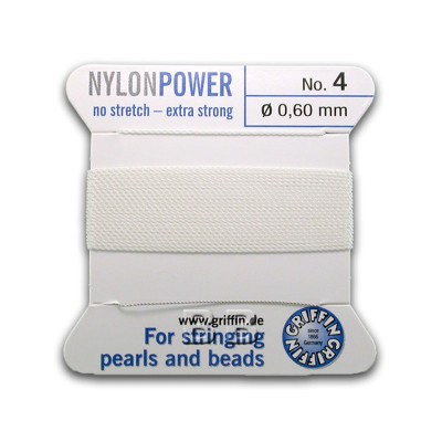 Griffin  Nylon Power Bead Cord White with integral needle 0.60mm Diameter