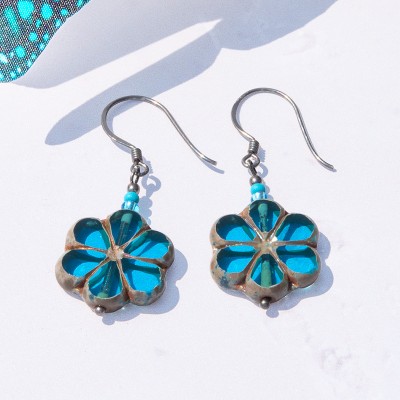 Hawaiian Ocean Florice Bead Earrings - Sterling Silver (black finish) components.