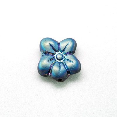Jet -AB Matt Flower 14/12mm Pressed Czech Glass Bead