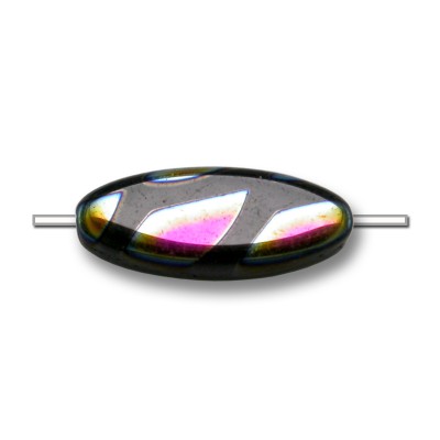 Jet Peacock 15x6mm Oval Glass Pressed Bead - Retail system