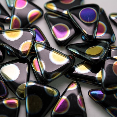 Jet Peacock Triangle 15x19mm  Pressed Glass Bead - Retail system