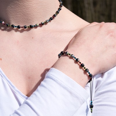 Jet Rainbow Macram&eacute; Symmetry Bead Bracelet