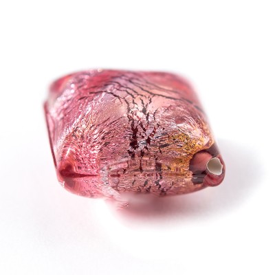 Light Rose 16x16mm Diamond Cushion Silver Foil Czech glass Lampwork Bead