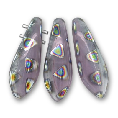 Lilac Mixed Glass multi-coloured triangle spotted 2-Hole 5x16mm dagger bead, glass shaped drops. Fierce fun!