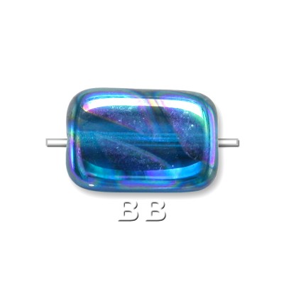 Methyl Blue Peacock Rectangular 12x8mm Pressed Czech Glass Bead - Retail system
