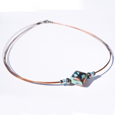 Mint & Copper Artisan glass bead Necklace