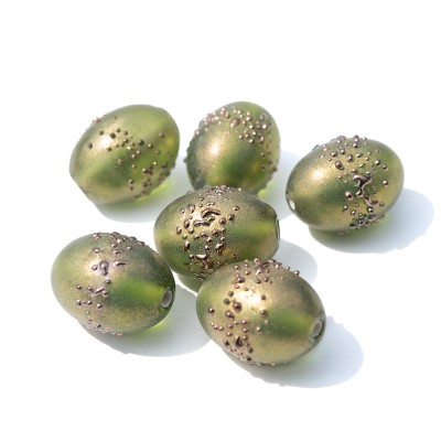 Moss Iridescent 14x10mm Olive, Bronze Crush Czech Glass Lampwork Bead