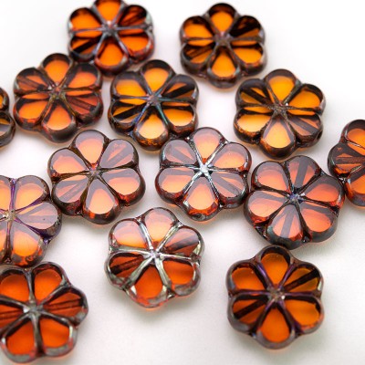 Orange Sun Florice 15mm Table Cut Czech Glass Bead