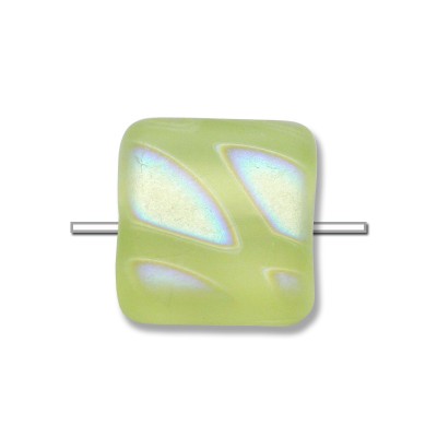 Pale Lime Yellow Peacock matt 10x10mm square glass bead  - Retail system