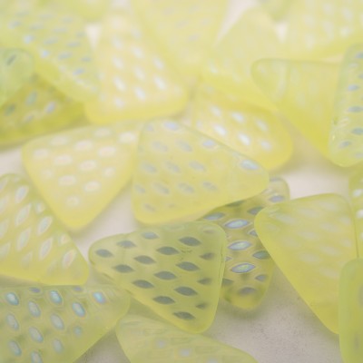 Pale Lime Yellow Peacock Triangle 15x19mm Pressed  Glass Bead - Retail system