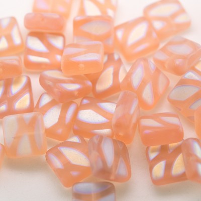 Peach Nectar Peacock Matt 10x10mm Square Pressed Czech Glass bead