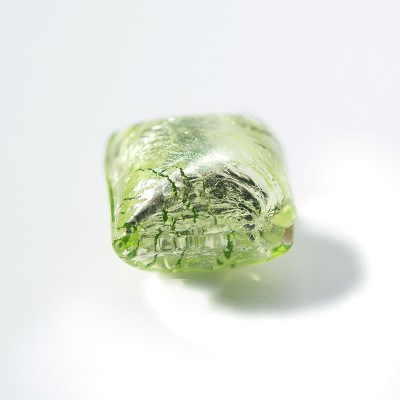 Peridot 12x12mm Diamond Cushion Silver Foil Czech glass Lampwork Bead