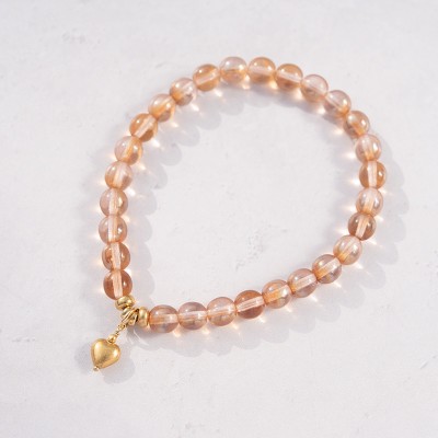 Pink Lemonade Czech Glass Gold Heart - Love Bracelet