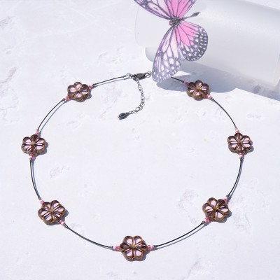 Pink Lotus Florice Necklace – Sterling Silver (black finish) components.