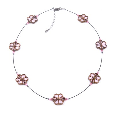 Pink Lotus Florice Necklace &ndash; Sterling Silver (black finish) components.