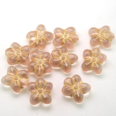 Pink Matt Flower 14/12mm Pressed Czech Glass Bead