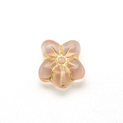 Pink Matt Flower 14/12mm Pressed Czech Glass Bead