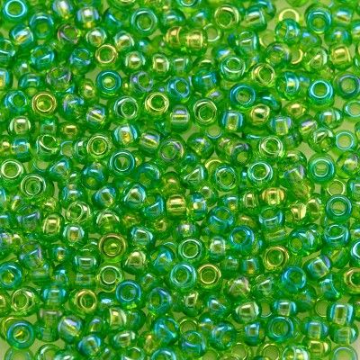 Preciosa 100 Gms Czech glass seed bead 11/0 Medium Green transparent rainbow