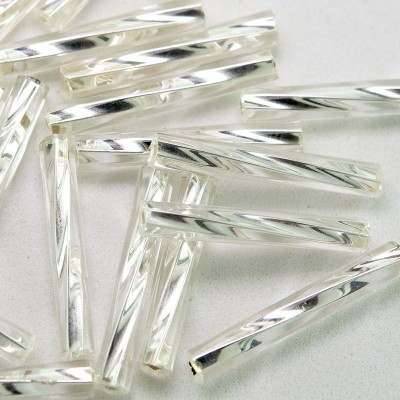 Preciosa 15mm bugle bead Clear silver lined (inside twisted, smooth on the outside)
