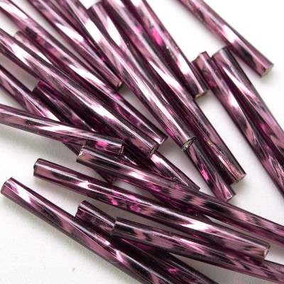 Preciosa 30mm bugle bead Medium Purple silver lined (inside twisted, smooth on the outside)