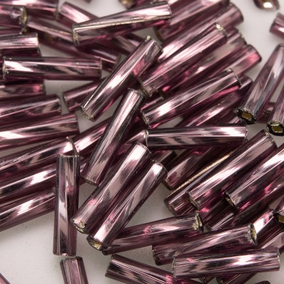 Preciosa 9mm bugle bead Amethyst silver lined (inside twisted, smooth on the outside)
