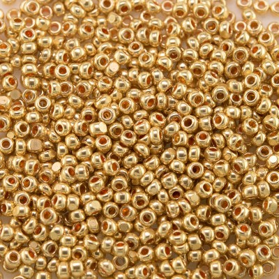 Preciosa Czech glass charlotte seed bead, size 13/0 Gold coated Metallic