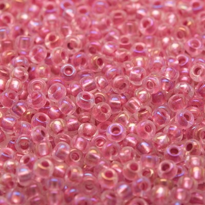 Preciosa Czech glass seed bead 11/0 Clear glass Rose Pink metallic lined with a rainbow coating