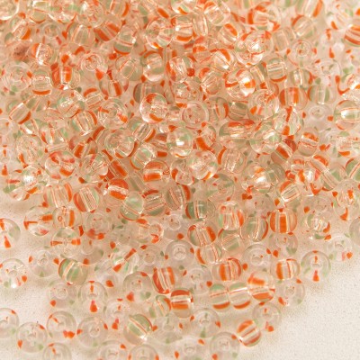 Preciosa Czech glass seed bead 11/0 Clear with green and red stripes