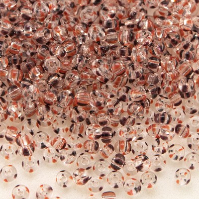 Preciosa Czech glass seed bead 11/0 Clear with red and black stripes
