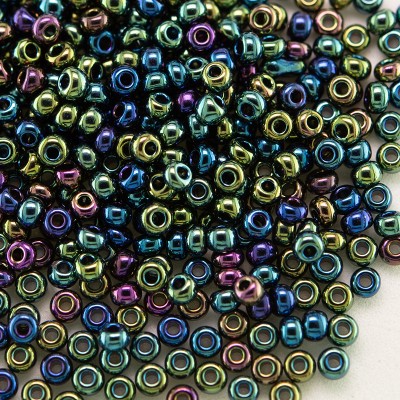Preciosa Czech glass seed bead 11/0 Green Iris Metallic coated
