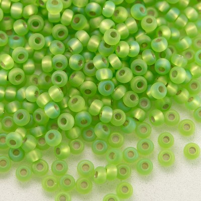 Preciosa Czech glass seed bead 11/0 Lime glass, Silver lined matt and rainbow