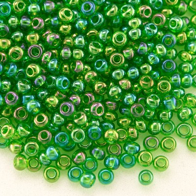 Preciosa Czech glass seed bead 11/0 Medium Green transparent rainbow
