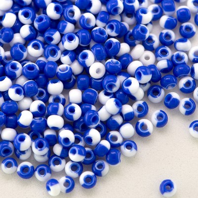 Preciosa Czech glass seed bead 11/0 Opaque white with blue stripe