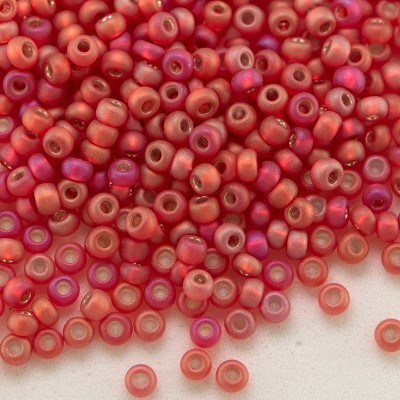Preciosa Czech glass seed bead 11/0 Siam Fuchsia glass, Silver lined matt and rainbow