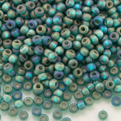 Preciosa Czech glass seed bead 11/0 Teal glass, Silver lined matt and rainbow