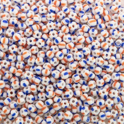 Preciosa Czech glass seed bead 13/0 Opaque White with Red and Blue Stripes