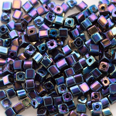 Preciosa Czech glass seed bead 2x2mm Blue Iris metallic cube