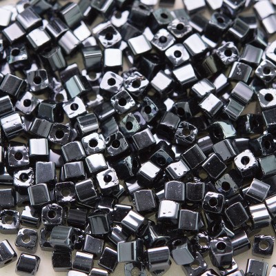 Preciosa Czech glass seed bead 2x2mm Hematite metallic cube