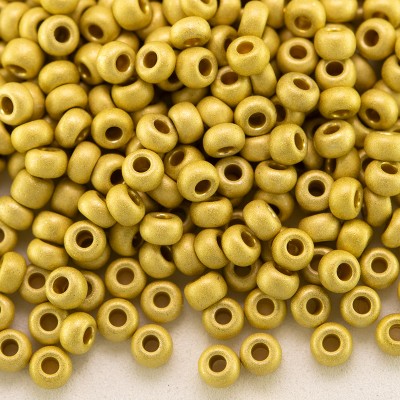 Preciosa Czech glass seed bead 9/0 Dusky Citron Matt Metallic coated.
