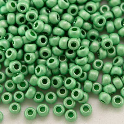 Preciosa Czech glass seed bead 9/0 Green Matt Metallic coated.