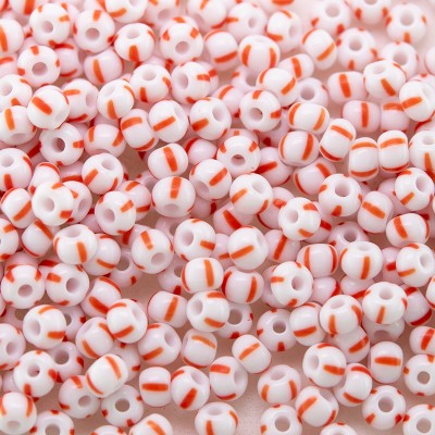 Preciosa Czech glass seed bead 9/0, opaque white with red stripes