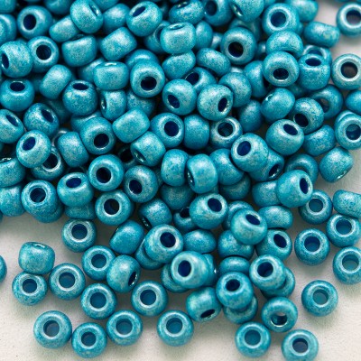 Preciosa Czech glass seed bead 9/0 Turquoise Matt Metallic coated.