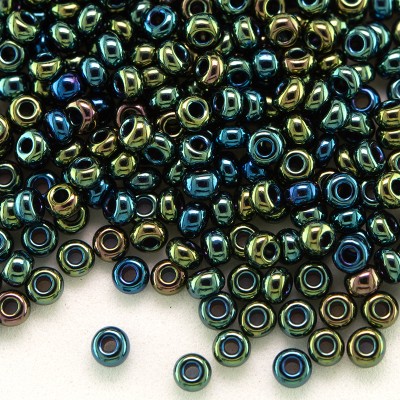 Preciosa Czech glass seed bead 9/0 Green Iris Metallic coated
