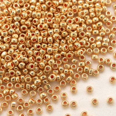 Preciosa Czech glass Terra CHARLOTTE seed bead, size 13/0 Gold coated Metallic