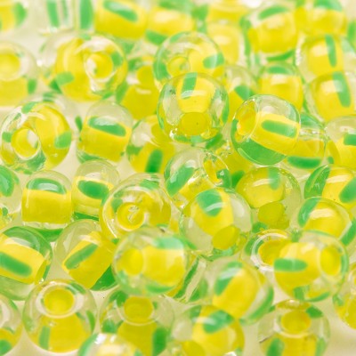 Preciosa Czech seed bead 5/0 Clear Yellow Lined glass with Green Stripe