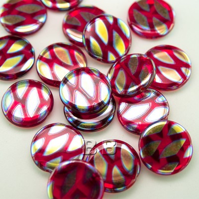 Raspberry Red Peacock Disc 17mm Pressed Czech Glass Bead - Retail system