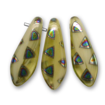 Sandy yellow mixed glass 5x16mm single hole dagger bead, glass shaped drops.