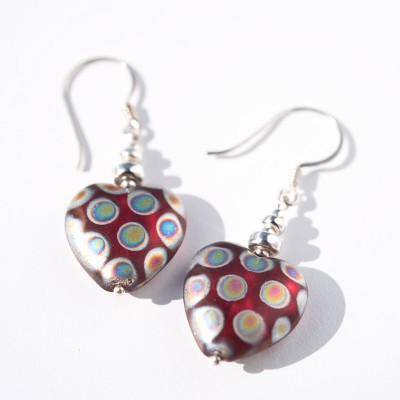 Siam Peacock Heart bead Earrings